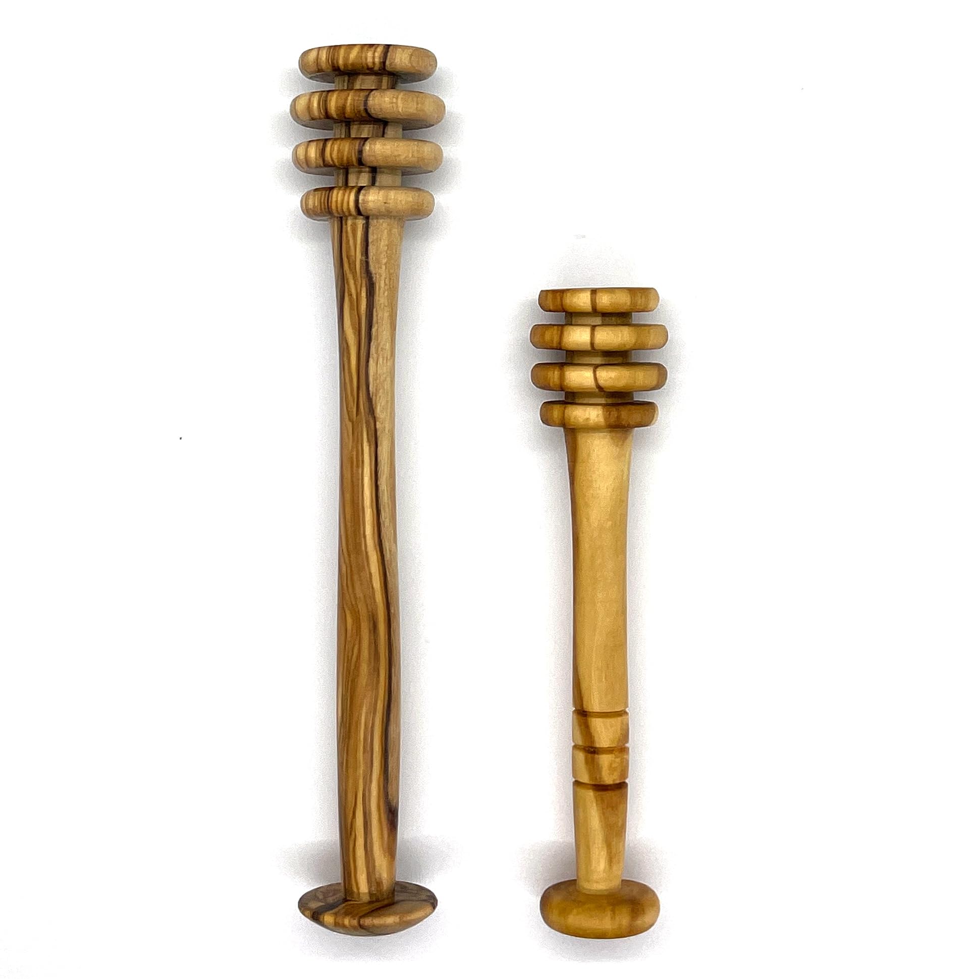 Ezo.Home Olive Wood Honey Dippers - Set of 2: Short (10cm) & Long (14cm) Spoons Handmade