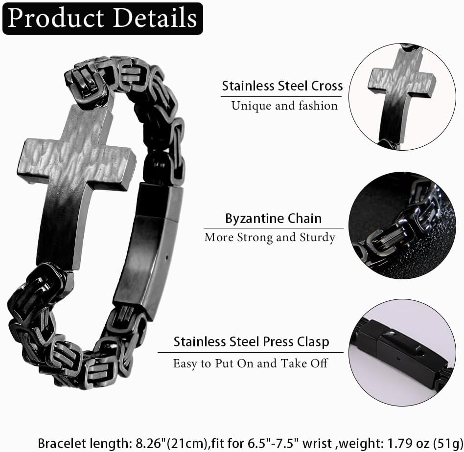 Cross Bracelet for Men Stainless Steel Christian Cross Bracelet Jesus Wristband Heavy Byzantine Chain Jewelry for Men Father - Image 6