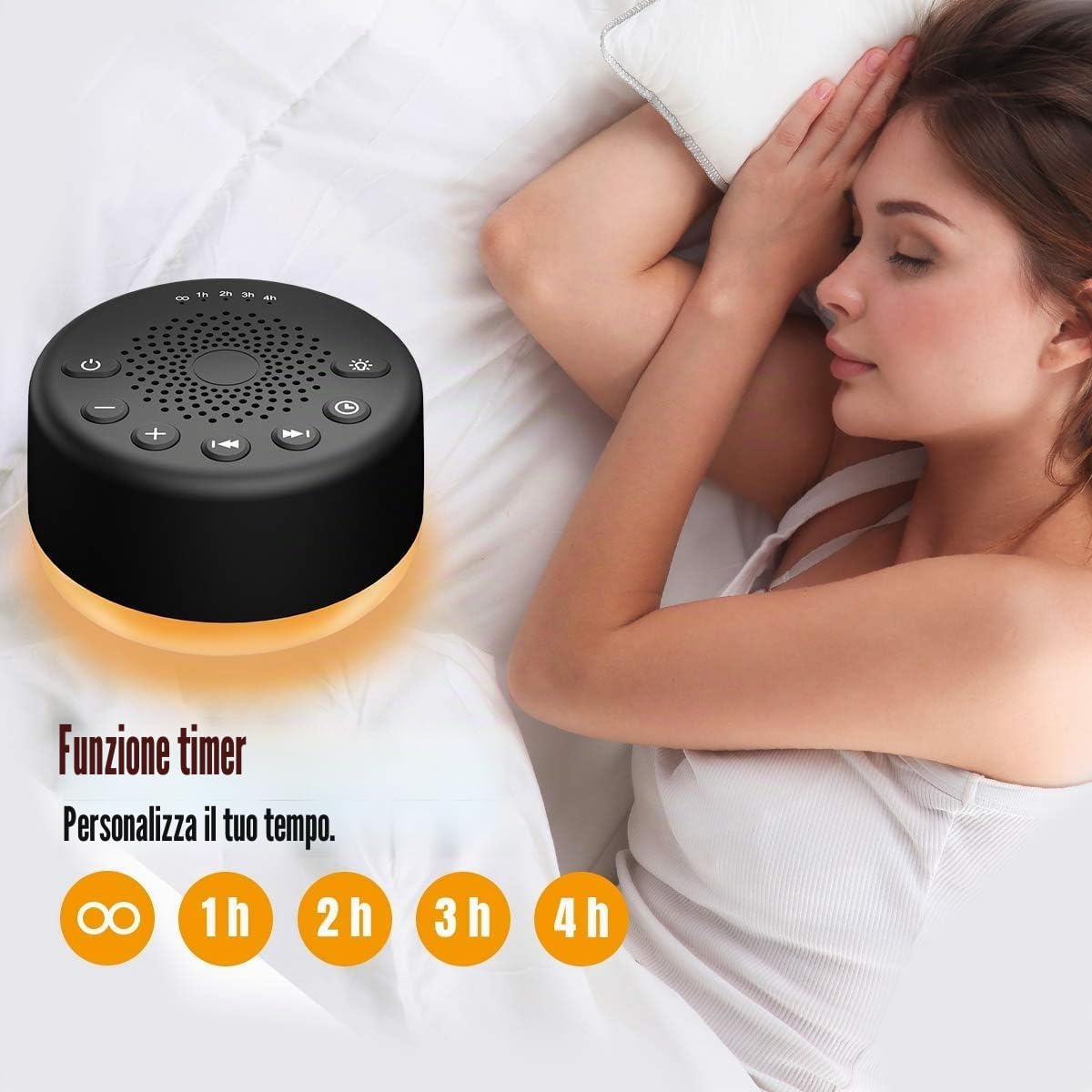 Sound Machine Easysleep White Noise Machine con 25 suoni rilassanti e luci notturne con funzione di memoria, 32 livelli di volume e 5 timer di spegnimento alimentato da CA o USB per dormire relax