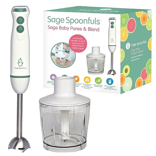 Sage Spoonfuls Baby Food Maker and Storage System - Baby Food Processor, 6 Glass 4oz Baby Food Containers, Stainless Steel Steamer Basket - Steam, Blend, Puree, Homemade Baby Food, White