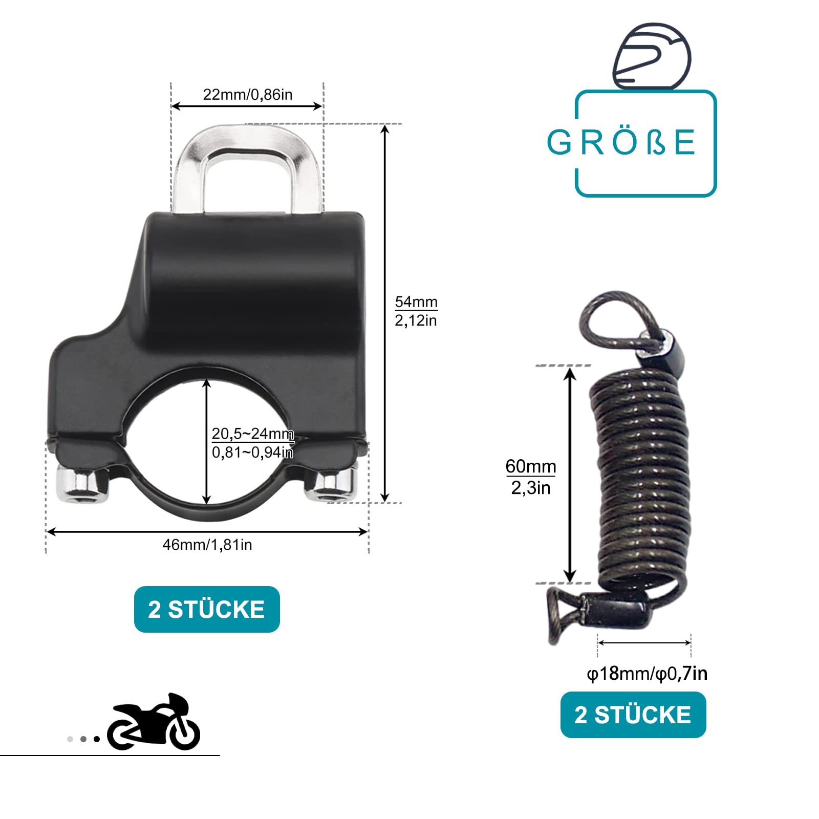 Smaoqingji Helmschloss Motorrad - Schwarz Mit 2 Schlüsseln Für 22-28mm Lenker