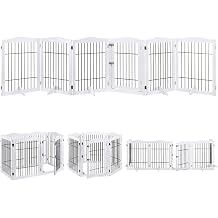 beeNbkks Extra Wide Pet Gate, 6 Panels Freestanding Dog Gate with Walk Through Door and 5 Support Feet, Foldable Pet Barrier Fence for Stairs Doorways Fireplace, Indoor Exercise Playpen for Dogs Cats