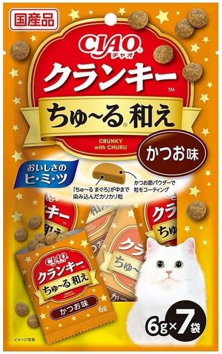 【24個セット】 いなばペットフード CIAO クランキー ちゅ～る和え かつお味 6g&times;7袋