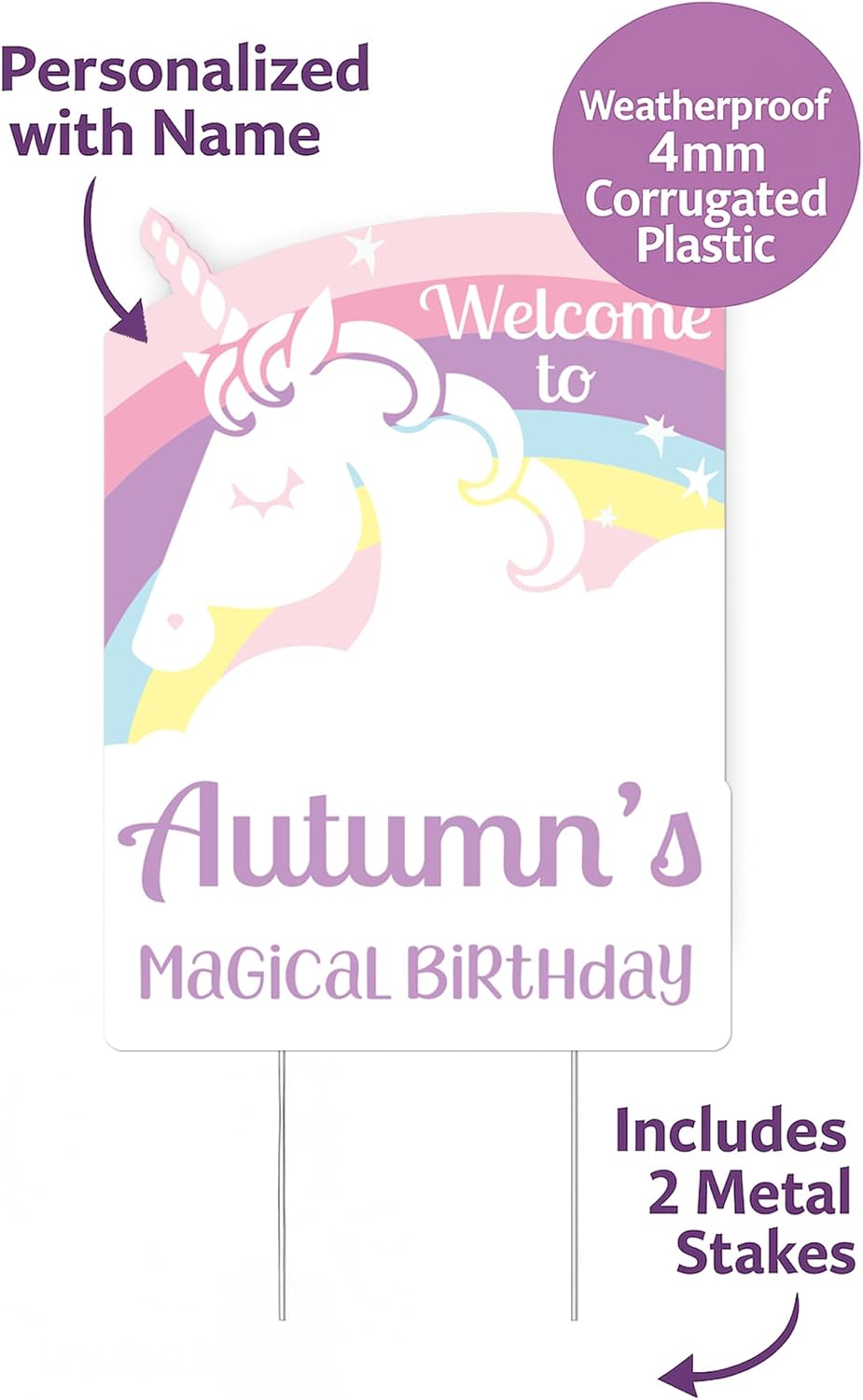VictoryStore Birthday Yard Decorations - Custom Unicorn Birthday Party Yard Sign - Unicorn Birthday Party Supplies (Rainbow)