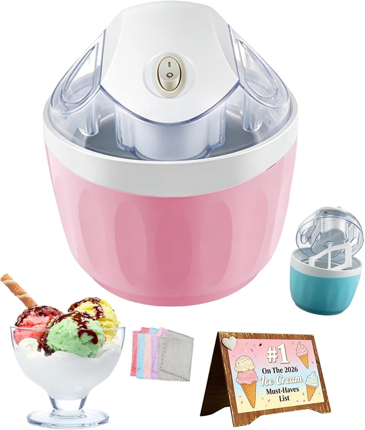 Kleine Mini-eismaschine Für Zuhause, Neue Persönliche Eismaschine 2026 Mit Ein-knopf-bedienung, Kompakte Elektrische Sorbetmaschine (500 Ml) Für Selbstgemachte Eiscreme Und Den Täglichen Pink