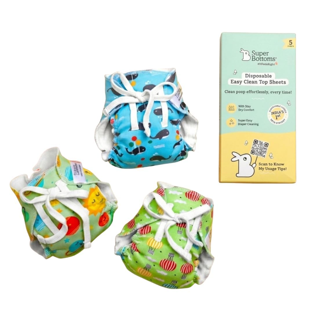 SuperBottoms DryFeel Langot for Newborn Babies, Soft Cotton Langot for Diaper-Free Time, 0-9 Months | With 5 Disposable Diaper Liner-image-48