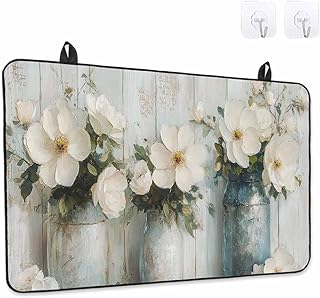 Stove Top Covers for Electric Stove, Camellia Flowers Induction Cooktop Cover Protector, Spring Floral Farmhouse Painting Retro Wood Range Mat for Glass Top Stove, Kitchen Dish Drying Mat, 36"x21"