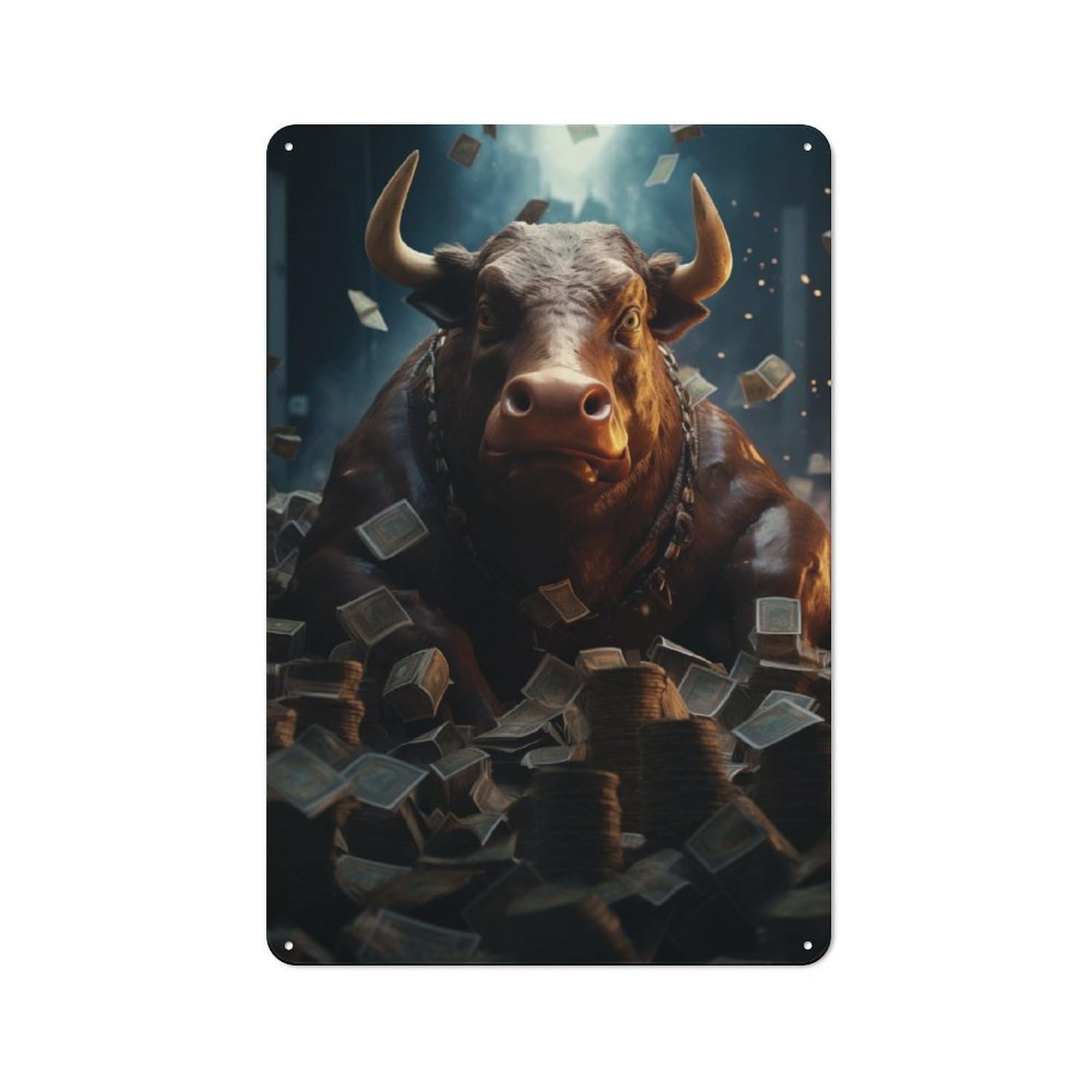 Junmoney Crypto Bull Cash Money Metal Plaque 30X20cm With For Hallway Wall, Retro Decor, For Themed Interiors In Hallways And Entrance Areas