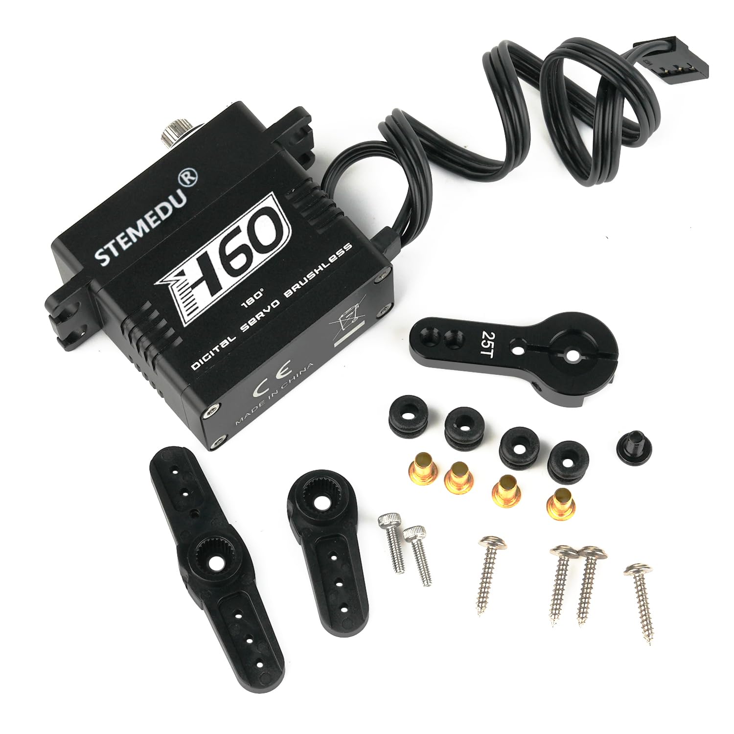 180° RC Servo 60KG High Torque Steering 0.12sec/60° at 7.4V High-Speed, Brushless Digital Motor, Stainless Steel Gear, Waterproof, for DIY RC Models, Robotic Toys