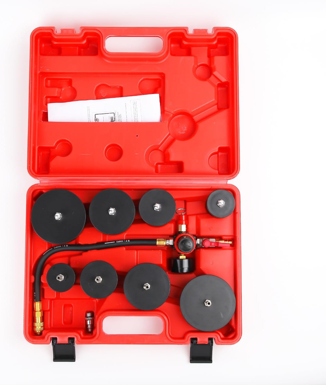 Gnhydxfe 10pc Turbo System Leakage Tester Turbocharger Air Pressure Kit, Turbo Boost Leak Tester Set with 4 Pairs of Stepped Adapters 1-3/8" (35mm) - 3-1/2" (90mm)