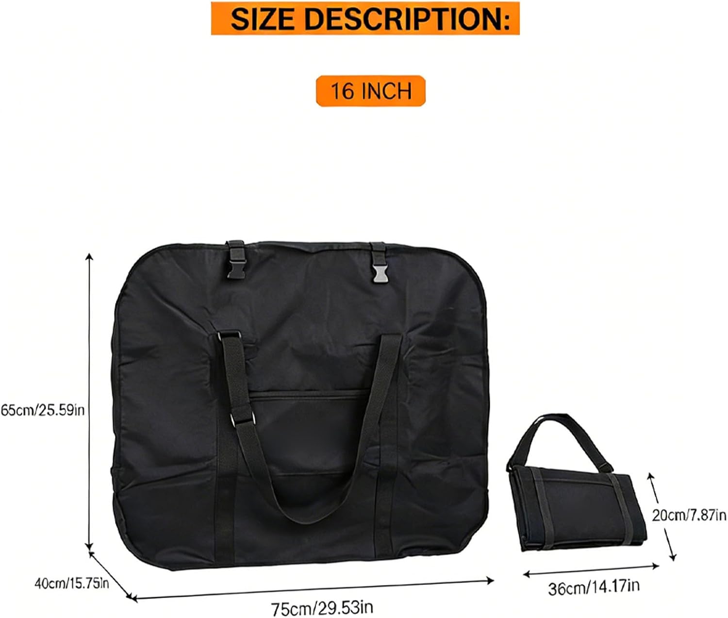 Fockety Folding Bike Bag, Lightweight Tearproof Bike Transport Bag with Double Layered Thick Fabric and 2 Way Adjustable Shoulder Straps, for Travel Cars Cycling (16 Inch)