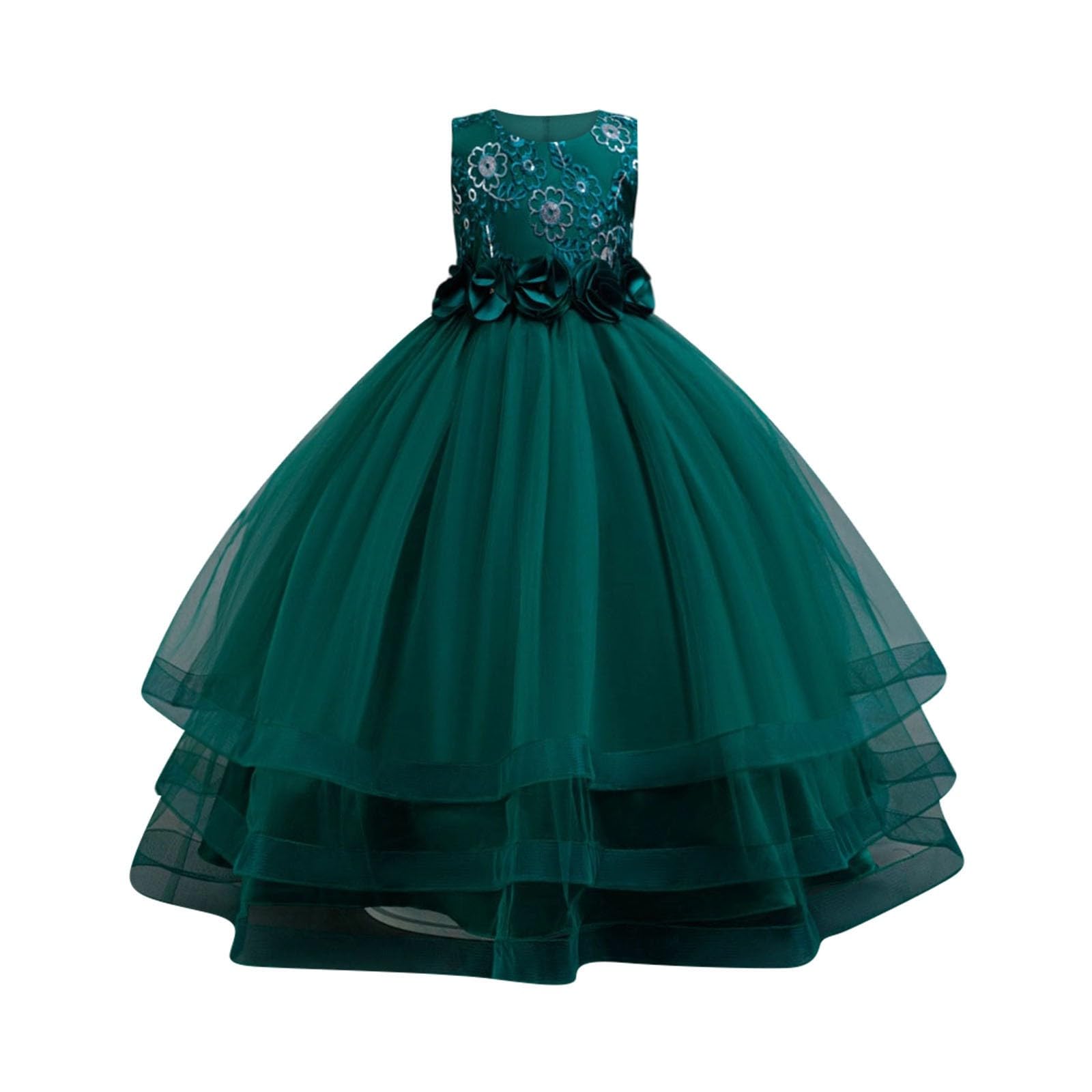 Vestido sin Mangas con Bordado Floral para niñas, Ideal Bodas, Fiestas de cumpleaños, Punto piqué, Cintura elástica y Ligero, Uso Diario, colección Casual/g