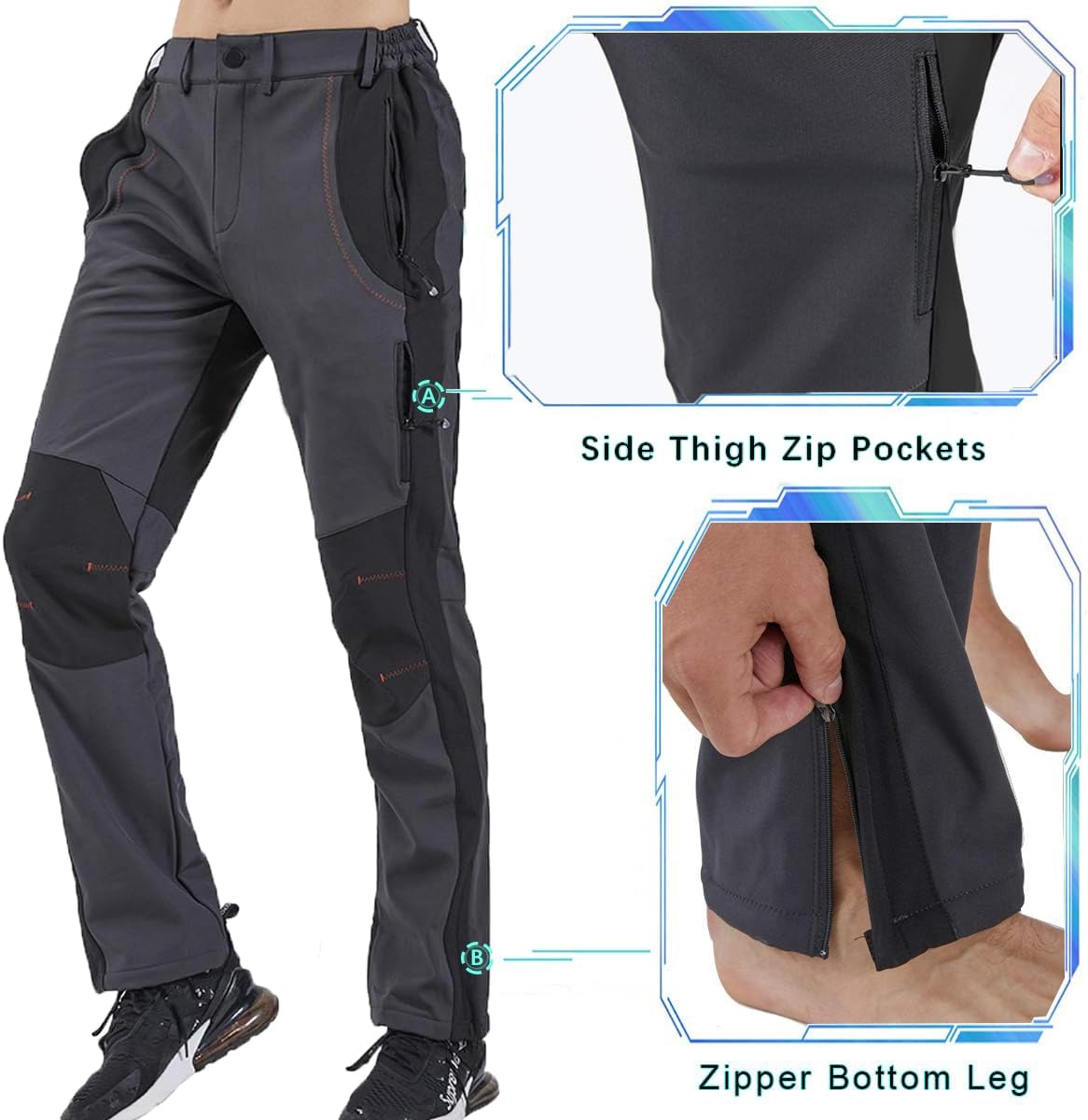 GASH HAO Men's Snow Ski Pants Waterproof Insulated Snowboard Pants Breathable Fleece Lined Zipper Bottom Ankle - Image 4