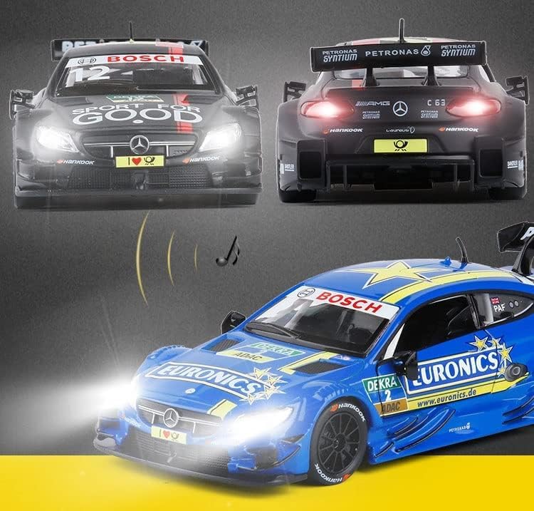 Image of 1:43 Scale Die-Cast Mercedes-Benz DTM Racing Model Car Toy - with Tray, Collectible Metal Toy Car with Openable Doors,Light,Sound & Pull-Back Action(Colour as per Stock)