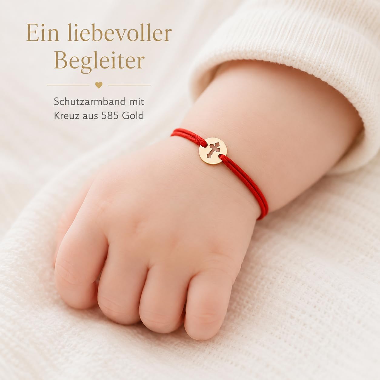 Taufarmband Gold 585 Baby – Armband mit Kreuz aus echtem 14 Karat Gold, punziert, rotes Band verstellbar bis 12 cm, Taufgeschenk für Jungen und Mädchen zur Taufe und Geburt