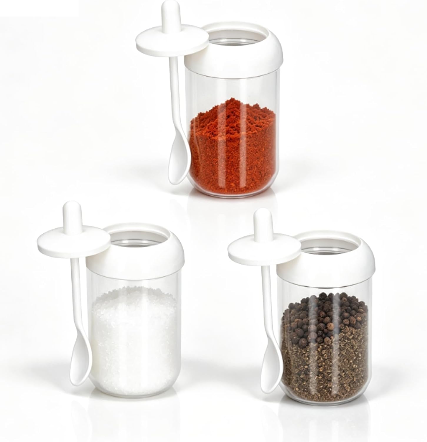Cyrank Set of 3 Condiment Jar, Spice Containers with Lids and Spoons Clear Condiment Pot Sugar Salt Container Set for Sugar Serving Spice Salt
