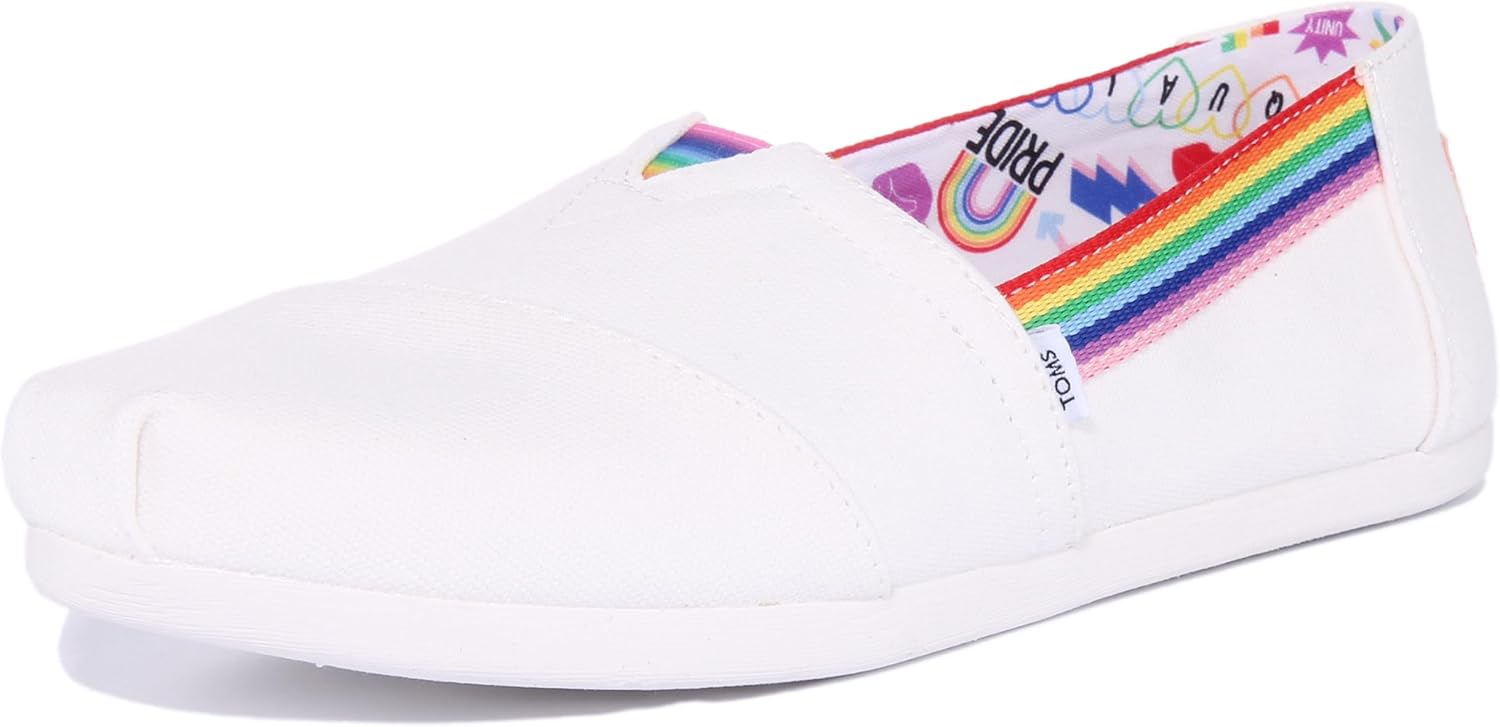 TOMS Women's Alpargata 3.0 Espadrille, White Canvas/Rainbow Webbing,6.5