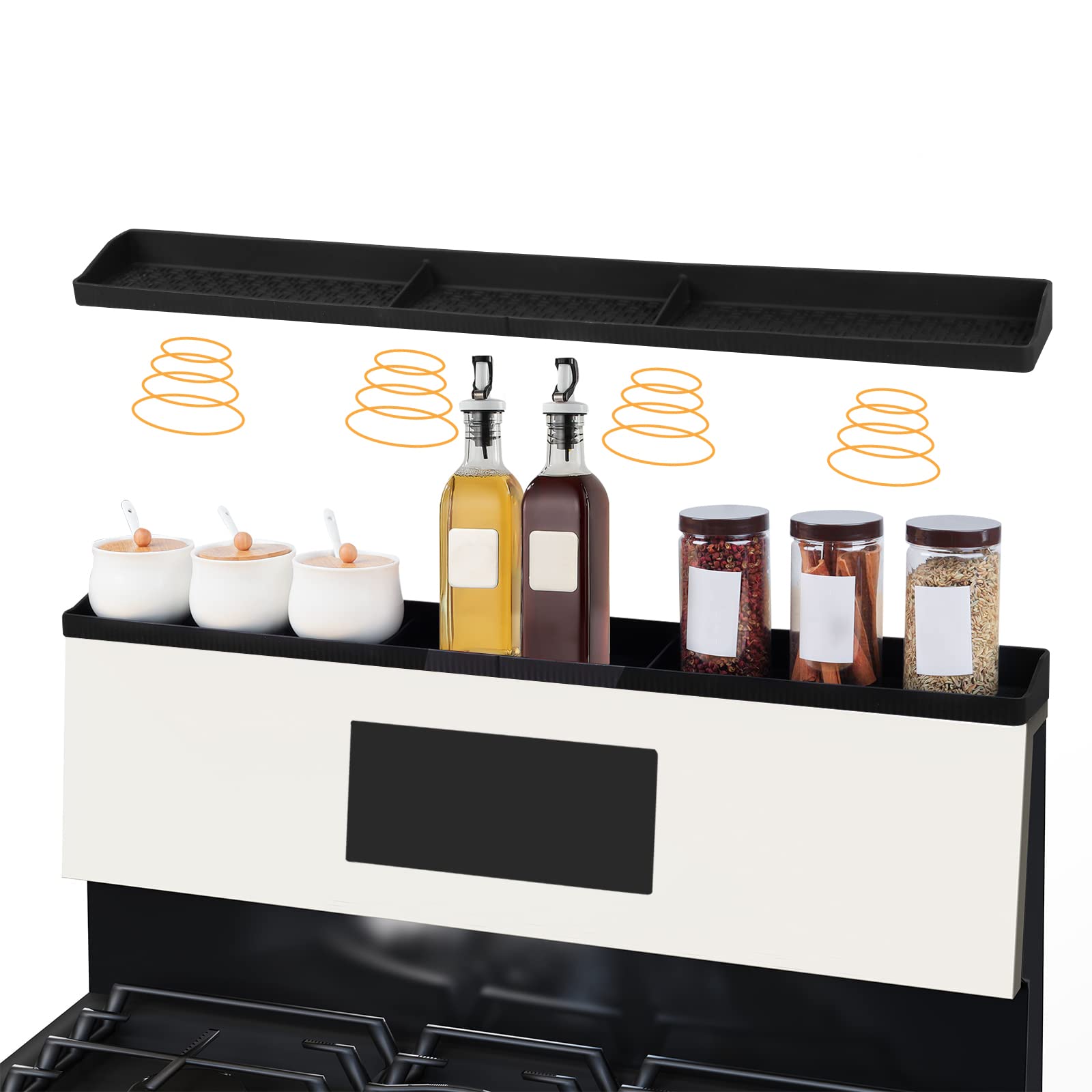 Magnetic Stove Top Shelf - 30" Silicone Spice Rack Organizer With 6 Magnets, Cuttable, Black - View #8