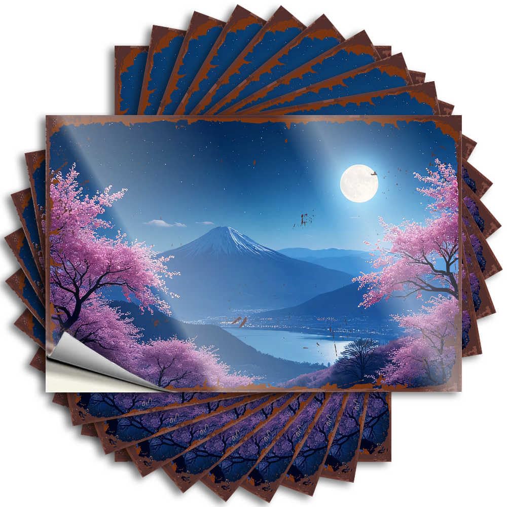 Bumper Front Door Decorations | Western Bathroom Bumper Full Moon Over Mount Fuji with Cherry Blossoms for Interesting(12X18CM)