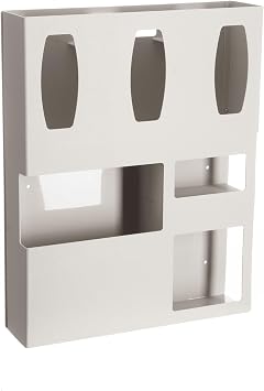 Protective Wear Organizer holds gowns or overalls, 3 gloves, 1 box mask, and 1 box shield. Keyholes for wall mounting or cutout for use with hanger. Quartz Beige ABS Plastic.