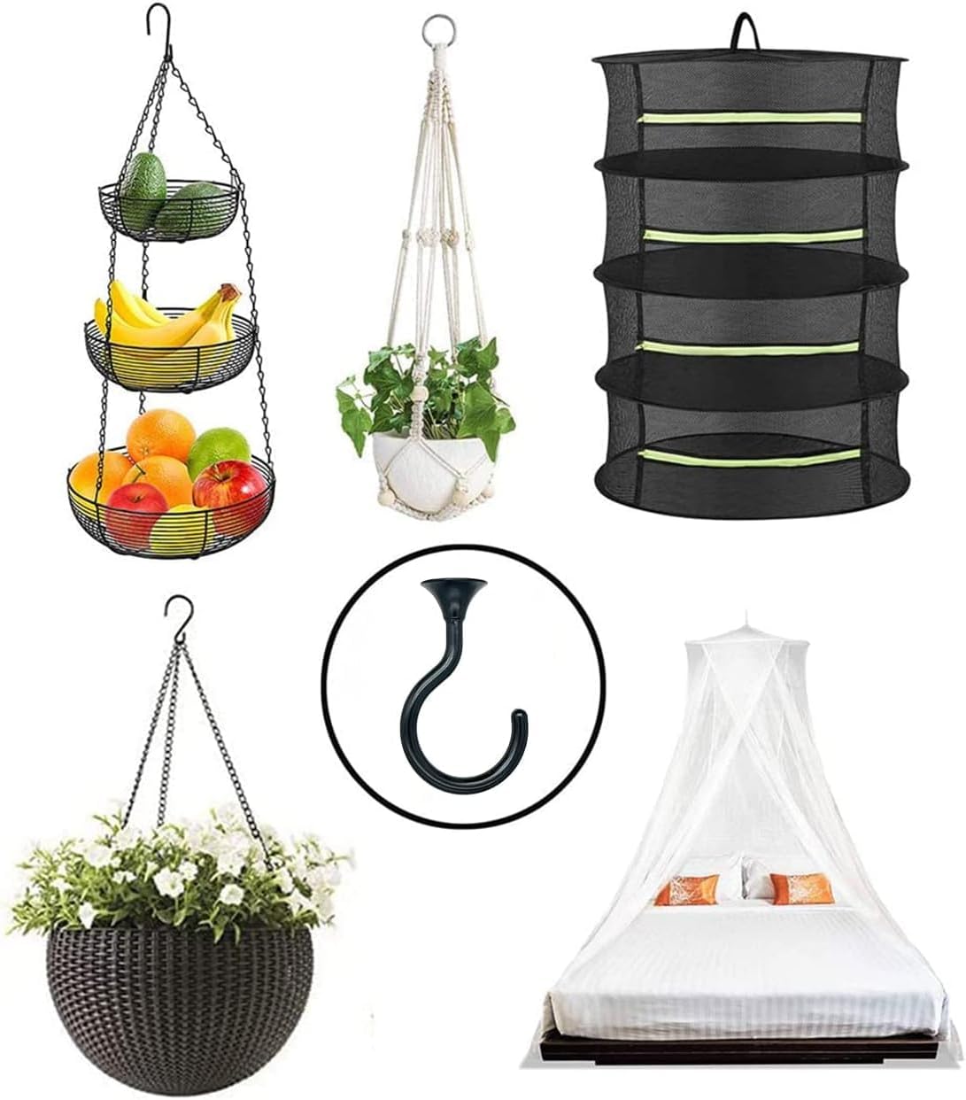 2 Sets 2.4 inch Heavy Duty Swag Ceiling Hooks with Hardware for Hanging Plants, Cavity Wall Fixing, Easy Installation, Holds Up to 30 lbs, Ideal for Home & Garden (Black) - Image 8