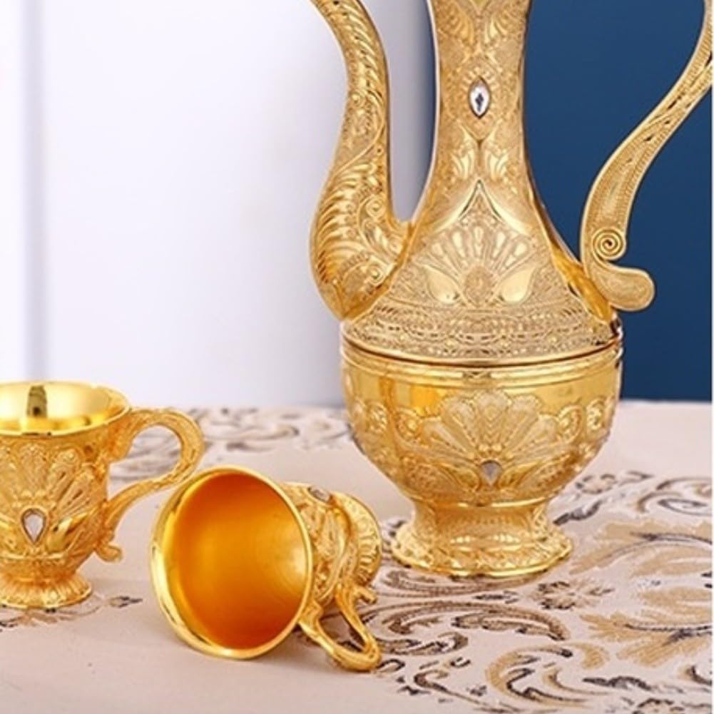 Set Vino per lusso Zinco Fiaschetta 6 Bicchieri Vassoio Set Vino(Gold) | Lega di zinco , placcatura argento, anti-ruggine, , per facile da pulire