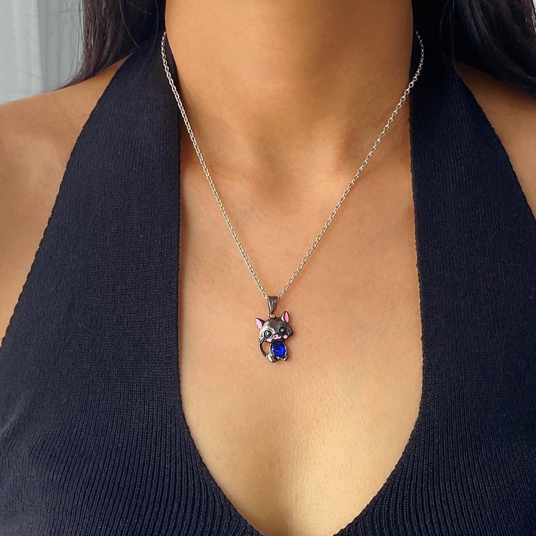 Black Cat Necklace - Cute Cat Heart Necklace with Rhinestone Heart - Jewelry for Women and Teen Girls - Image 5