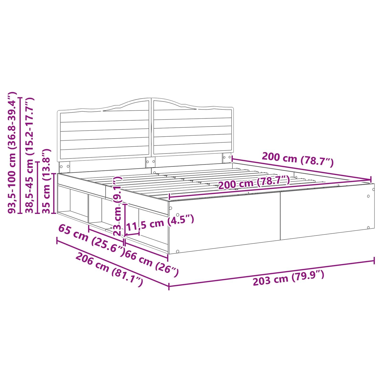 vidaXL Estructura de Cama Negro 200 x 200 cm Madera de Pino Macizo