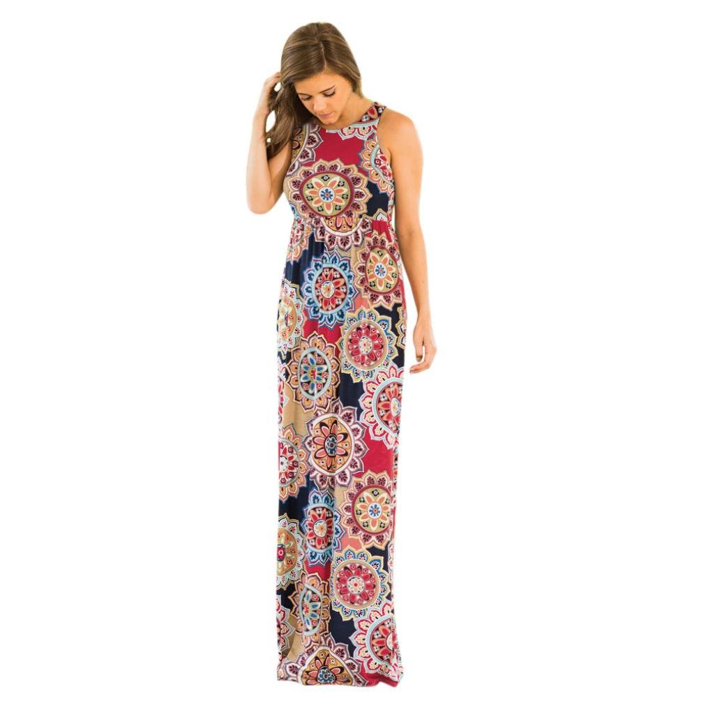 Women Long Maxi Dress, Beautyfine Chill Elegant Floral Pocket Sleeveless Dress