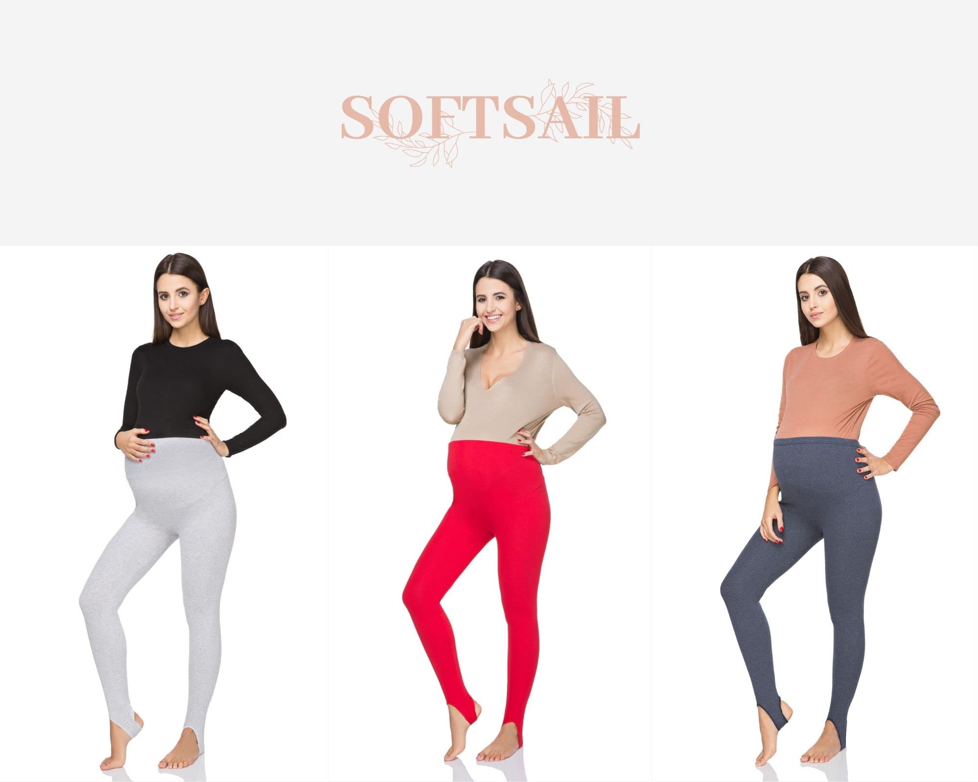 SOFTSAIL Damskie legginsy ciążowe ze strzemionami wsparcie brzucha ciążowe ciepłe grube bawełniane spodnie polar wewnątrz PREGLS