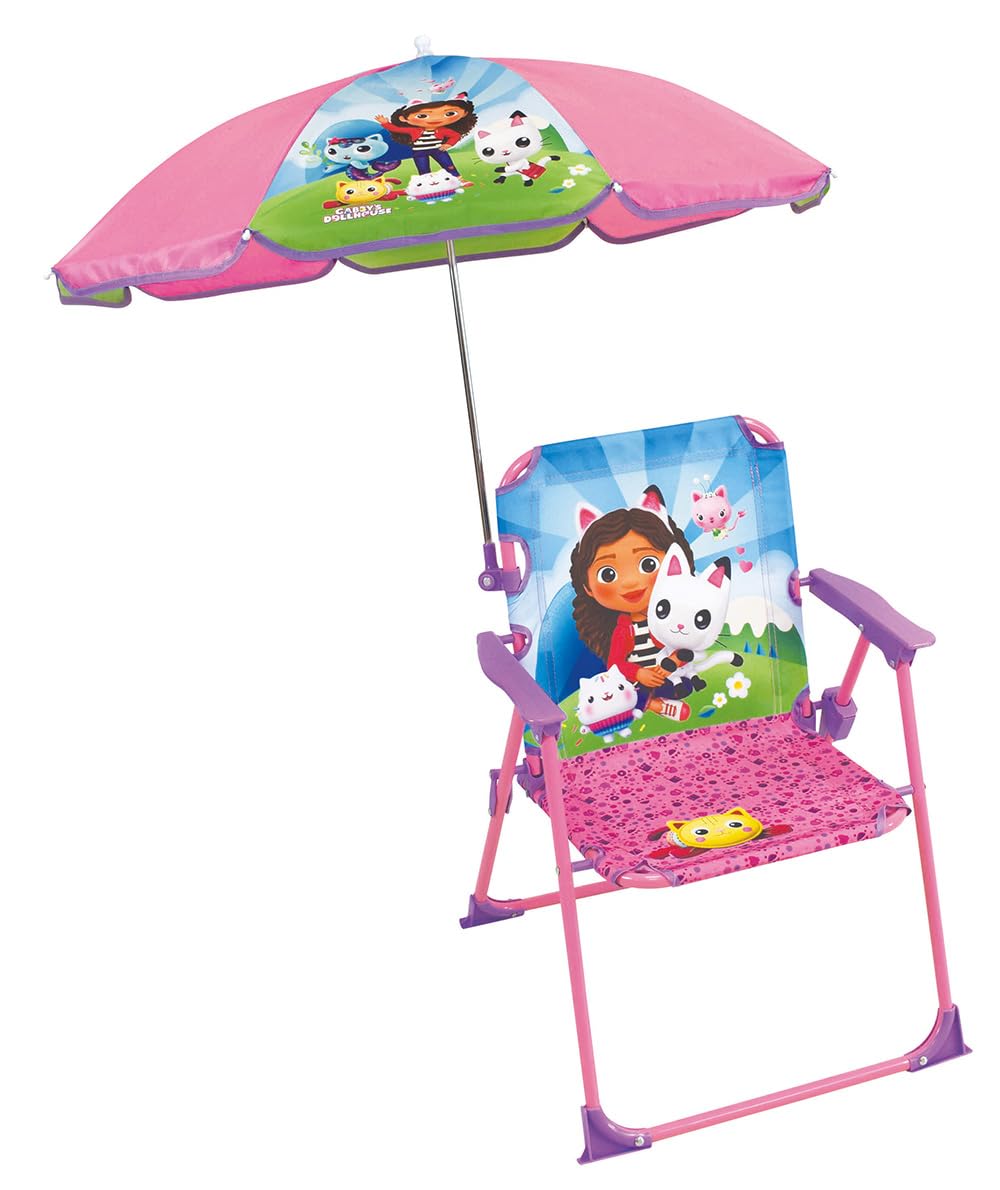 Fun House 713603 Gabby et LA Maison Magique Silla Plegable JO H.53 X L.38,5 X P.37,5 CM con Sombrilla Ø65 CM para Niño, Rosa