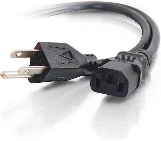 C2G Power Cord, 18 AWG Replacement Power Cord With 3 Pin Connector for Computers, TVs, Monitors & More, 10 Feet (3.04 Meters), NEMA 5-15P to IEC C13, Black, C2G 03134