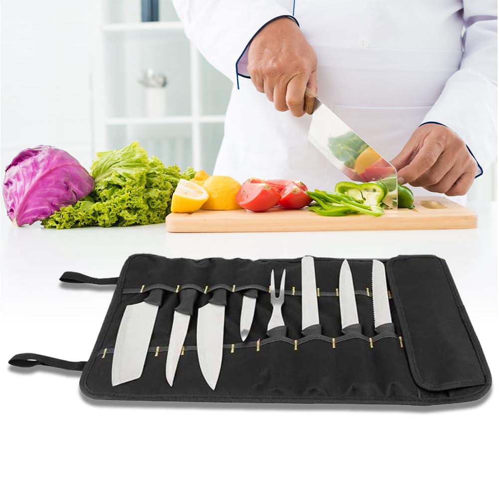 Bolsa para Cuchillos de Chef，35,5 * 57 cm con 20 Ranuras Protectores de Rollo de Almacenamiento de Cubiertos Portátiles Multifuncionales para el Hogar Cocina Viajes y Campamentos Sostiene