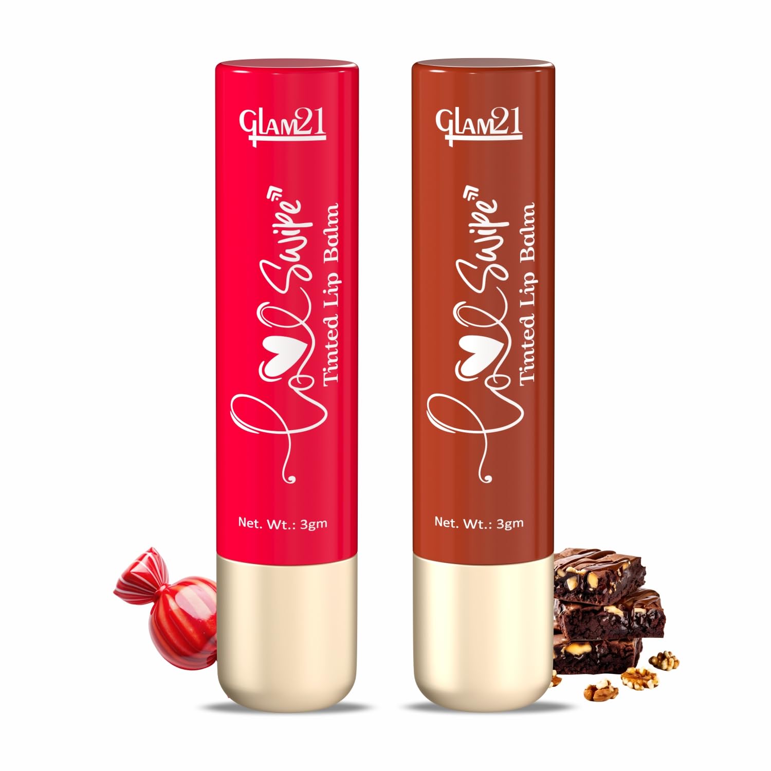 Glam21 Love Swipe Tinted Lip Balm | Goodness Of Vitamin C, HA, Ceramide & SPF 30 | Radiance Boost, Hydrated Lips, Repair The Lips & UV Defense - Candy Red & Brownie Fudge | 3gm Each - Combo Pack Of 2-picture-14