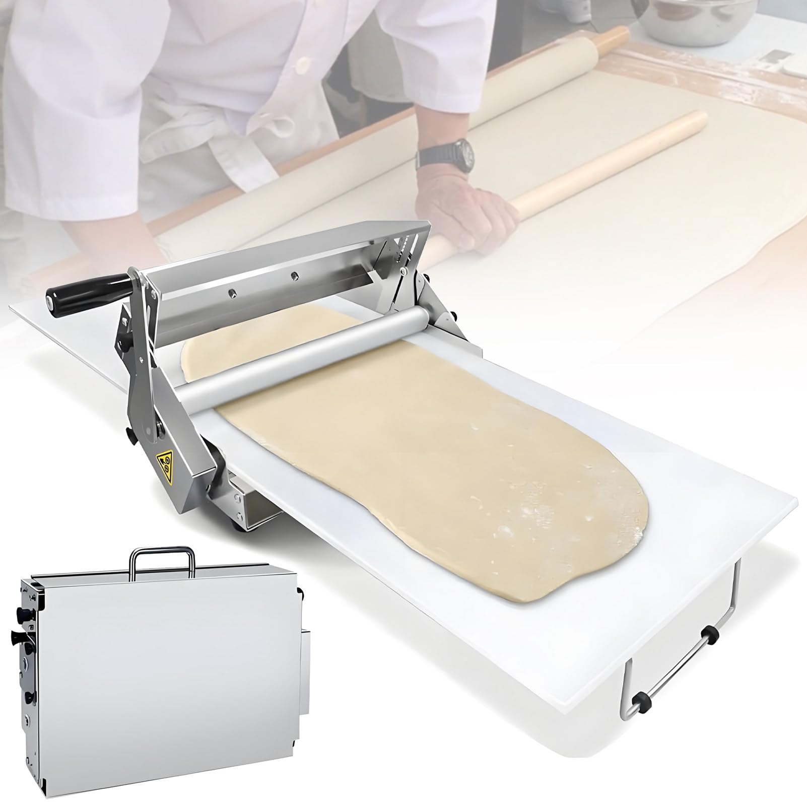 Laminoir manuel pliable en acier inoxydable épaisseur réglable professionnel pour croissants, pizza et boulangerie