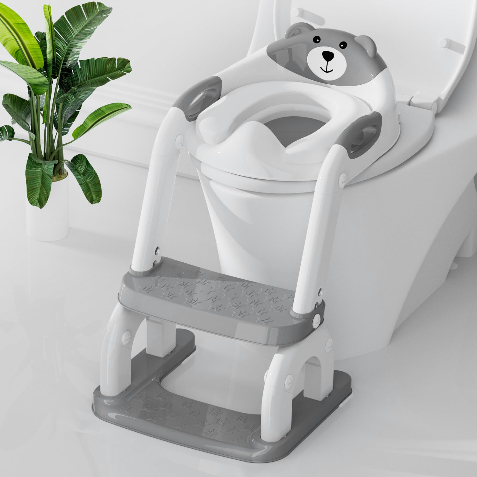Asiento de entrenamiento para ir al baño con taburete, asiento de inodoro para niños pequeños con protección antideslizante contra salpicaduras, asas de seguridad y cojín impermeable, asiento de orinal 2 en 1 para niños pequeños