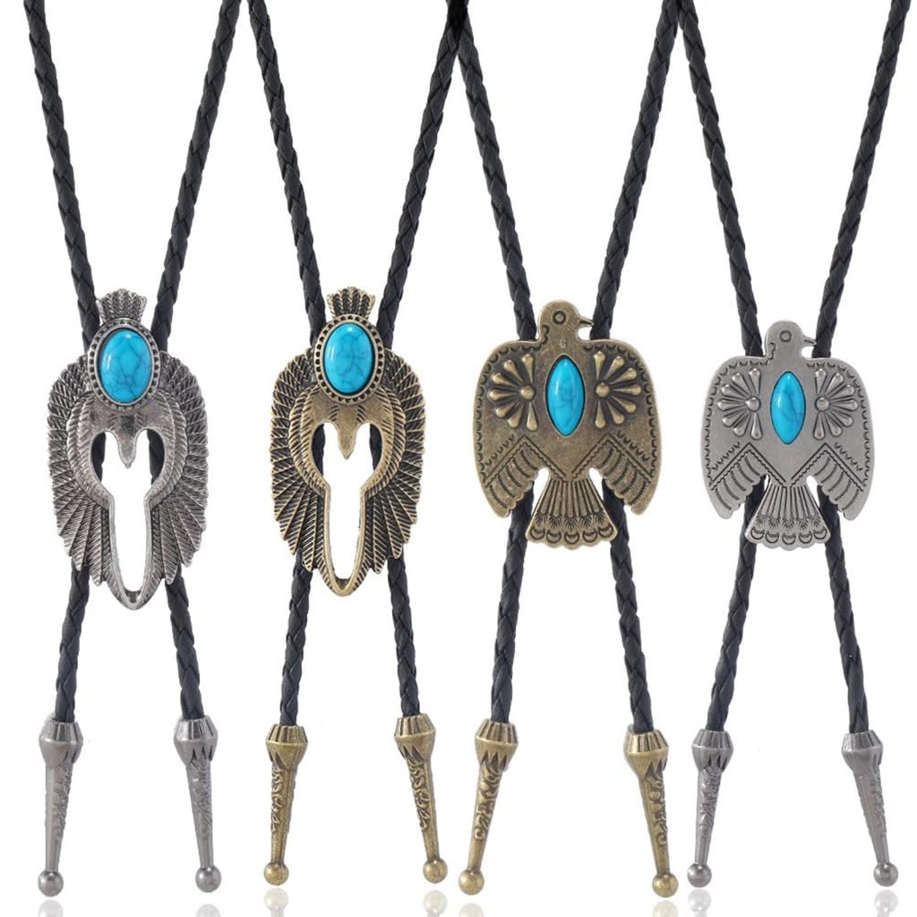 Cravatta bolo, Cravatta in Similpelle con Motivo Aquila Volante Punk, 4 Pezzi