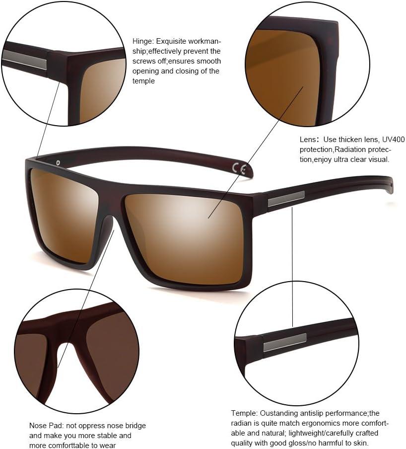 Men’s Classic Style Square Polarized Sunglasses Plastic Lightweight Eyewear UV Protection For Driving - Image 4