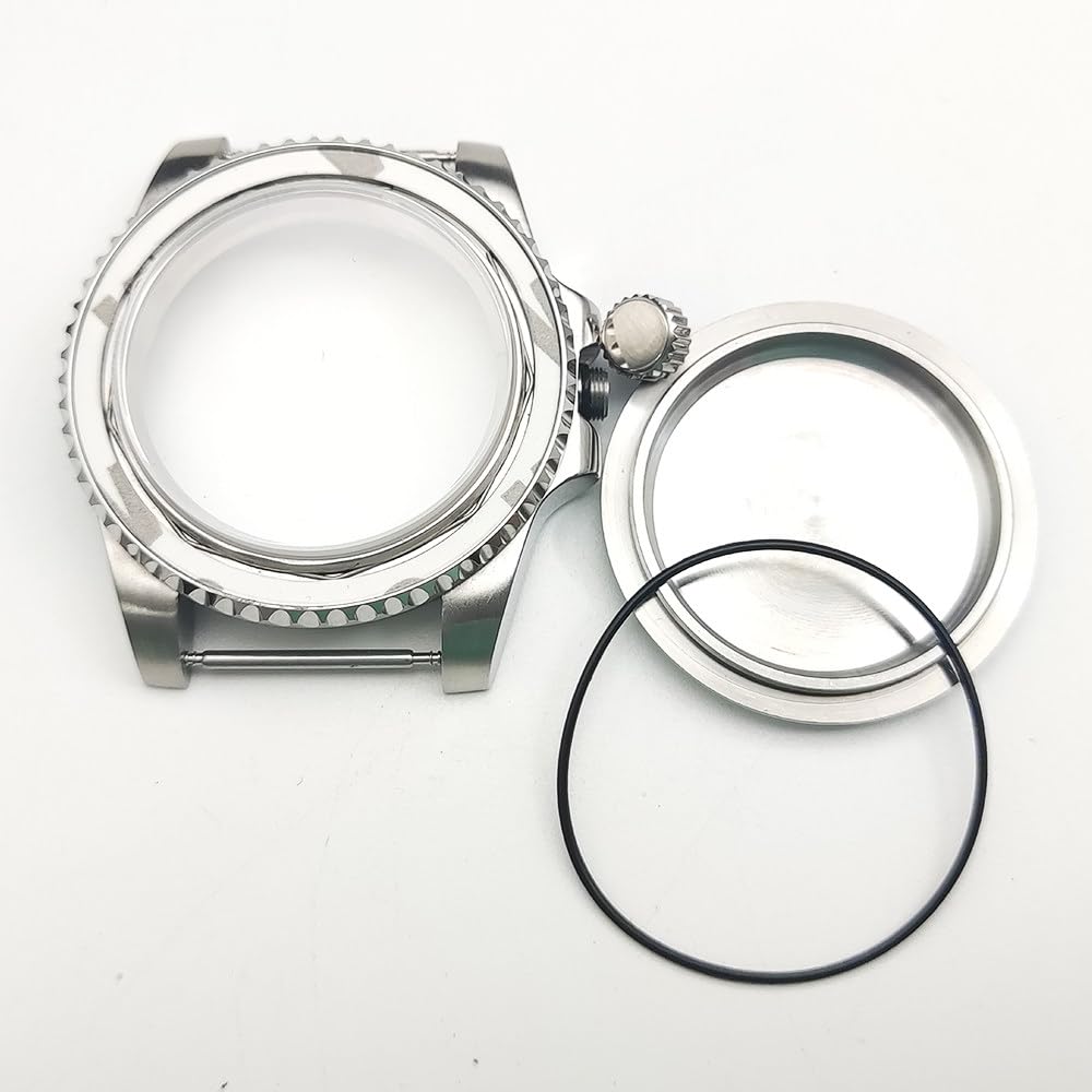 Edelstahl 40mm Uhren Modifizierung Kit, Passend für 8215 8200 3804 2813 8205 Werk 28,5mm Zifferblatt, Flaches Saphirglas Drehbare Lünette Uhrengehäuse für Rolex Submariner GMT-Master