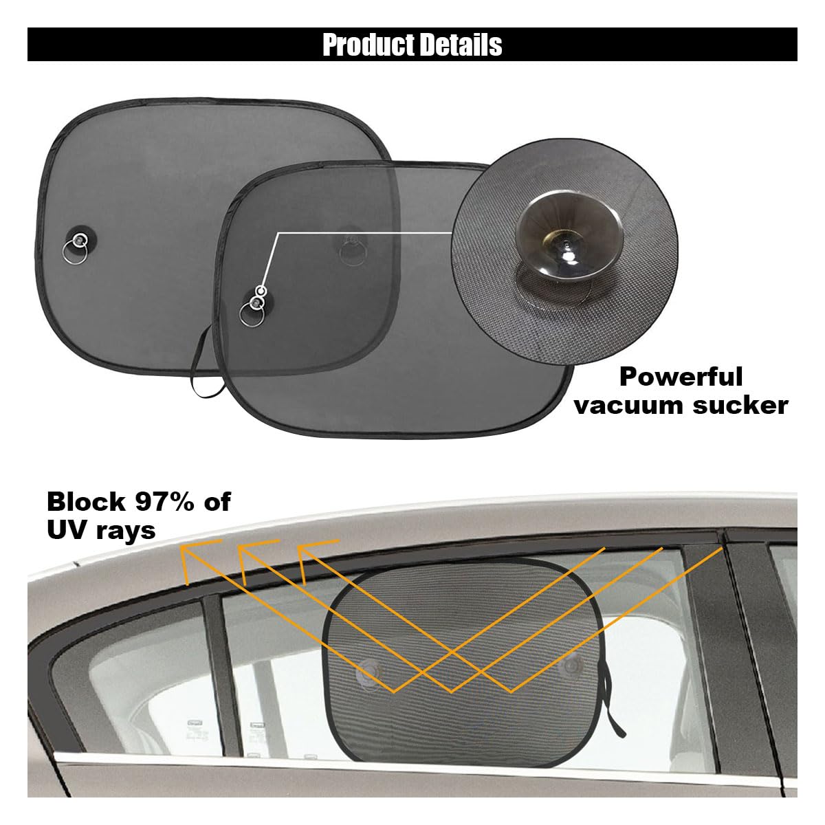 Pack 2 Parasoles Para Coche Infantil - 44x36cm Con 8 Ventosas (incluye Bolsa)