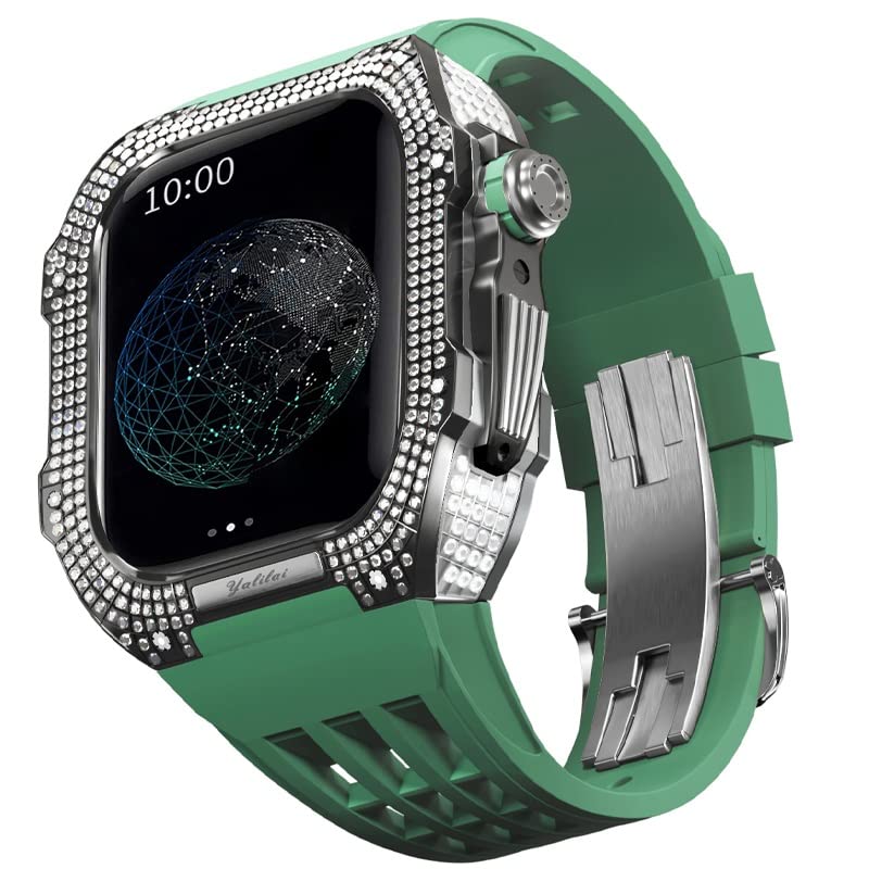 Bracelet caoutchouc iWatch 7/8 vert avec lunette alliage titane 45 mm