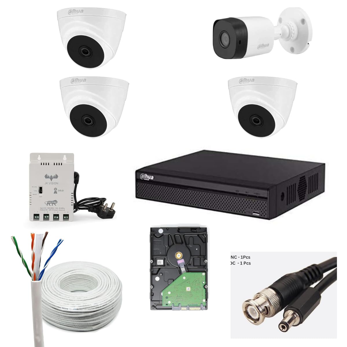 Dahua 2MP with Audio HD CCTV Camera Full Set, 1 Bullet, 3 Dome, 4 Channel DVR, 4 Channel JK Vision Power Supply, 1TB Hard Disk, 90 Meter Cable, BNC/DC Connector-picture-38