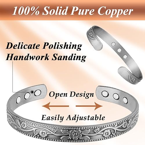Miniatura 4 de Vicmag Pulsera de cobre para mujer, artritis, terapia magnética articular para aliviar el dolor, túnel carpiano, 3500 Gauss, pulseras magnéticas 100