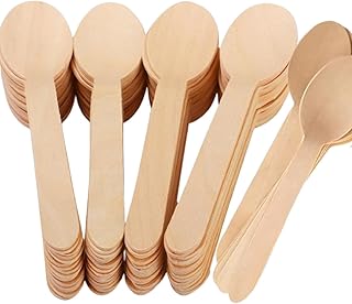 Disposable Wooden Spoons Recycling Wood Utensils Disposable Cutlery Spoon for Eating, Outdoor Camping, Party, Picnics, Weddings, Dinner Events(6.2", 100PCS)