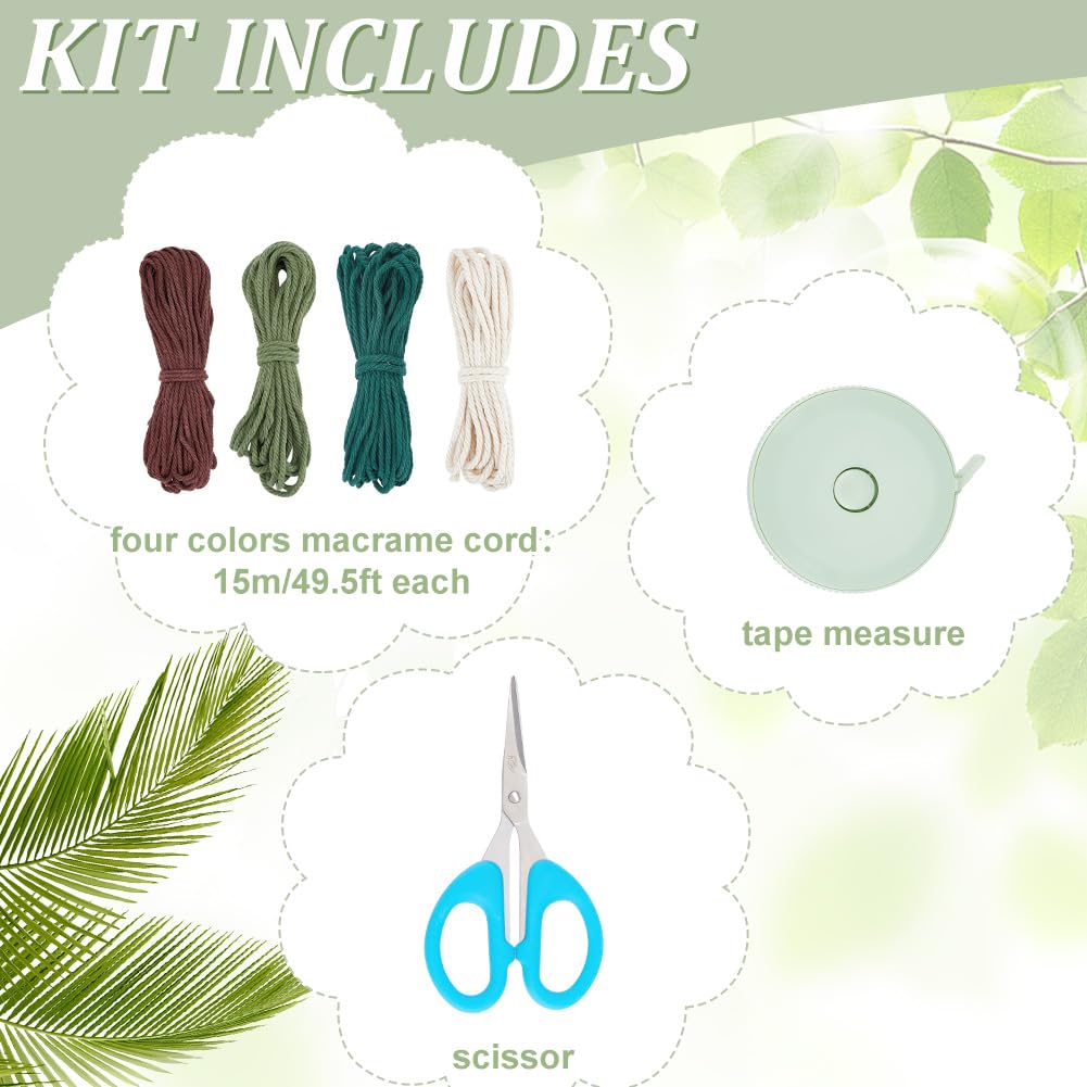 WEBEEDY 4 Sets DIY Leaf Macrame Kit Adult Craft Kit DIY Macrame Hanging Ornament for Adult Beginners Macrame Hanger with Instructions Boho Style for Home Wedding Party Decor Birthday Gift