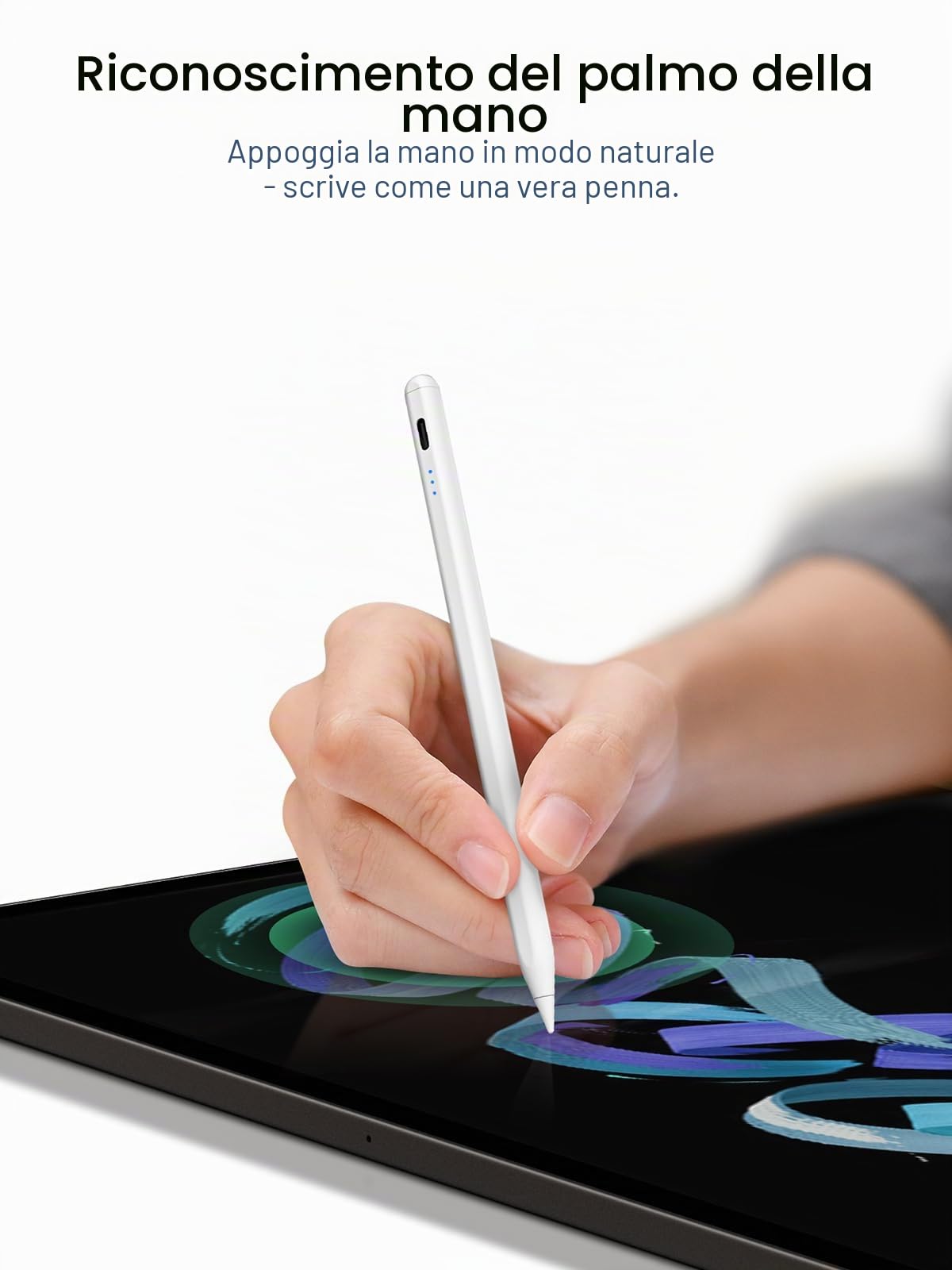 Penna per iPad 2018-2026 Ricarica Rapida Rifiuto Palmo Inclinazione Compatibile iPad 11/10/9/8/7/6/A16 Mini 7/6/5 Air M4/M3/M2 11" 13" 5/4/3 Pro M5/M4 13" 12.9" 11"