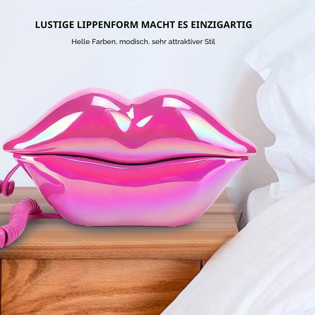 Tonysa WX-3016 Lippentelefon, Galvanisieren Rose Red Einzigartige Lippenform Home Phone Flocking Retro Support Nummer Aufbewahrungsschalter Telefon Dekoration für Home Hotel
