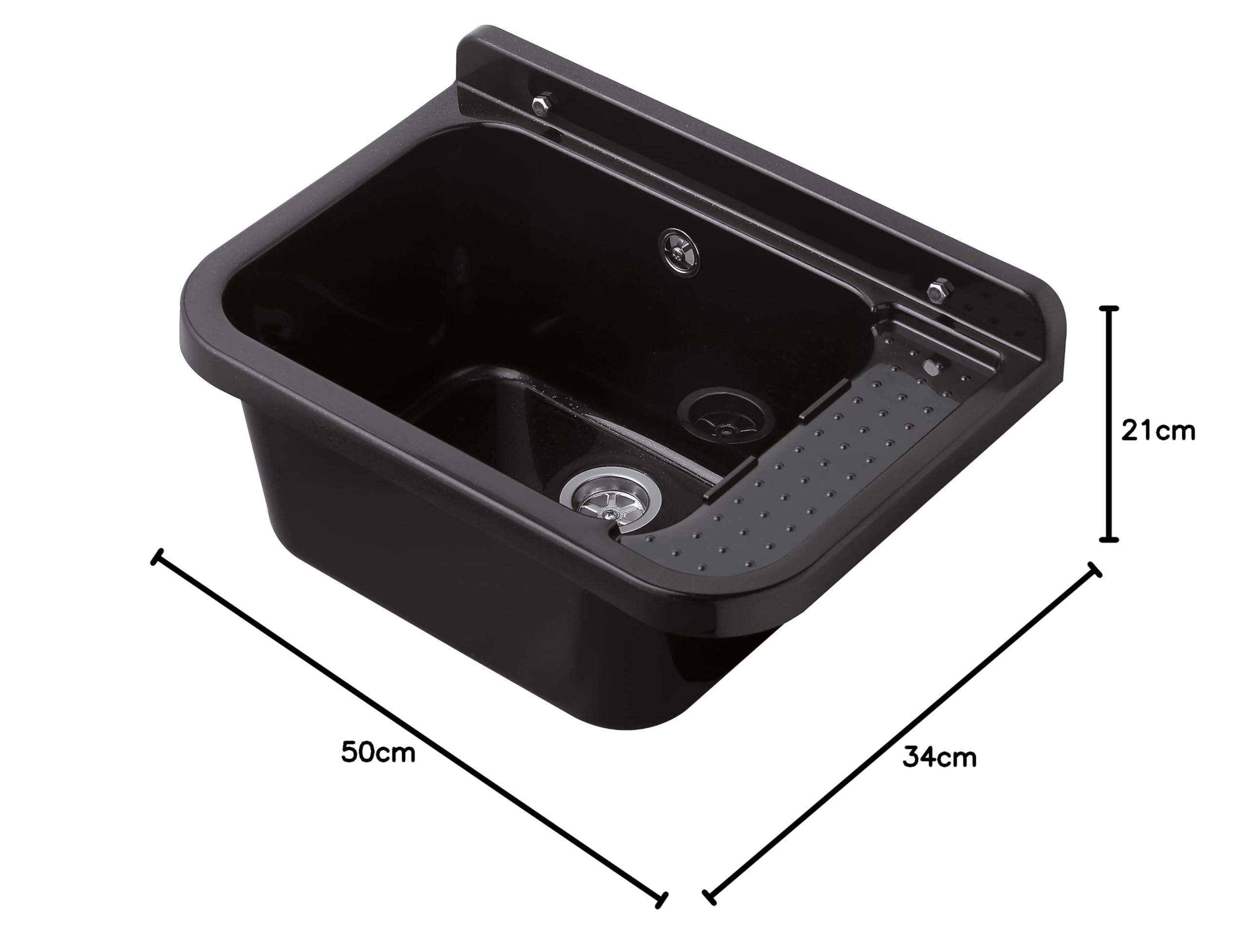 Negrari Lavandino-Pilozzo a Muro in resina, Resistente all'umidità, Kit di fissaggio e Kit di scarico inclusi, Interno e Esterno, 50L x 34P x 21H, Nero Glitterato