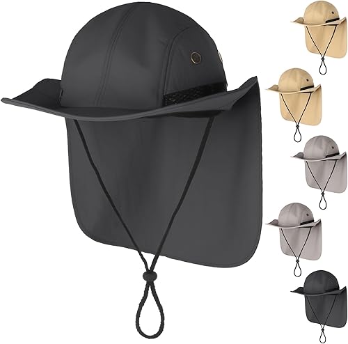 Miniatura 15 de Therwen 6 sombreros de sol unisex para hombres y mujeres, sombrero de safari de ala ancha, protección solar UV con solapa para el cuello