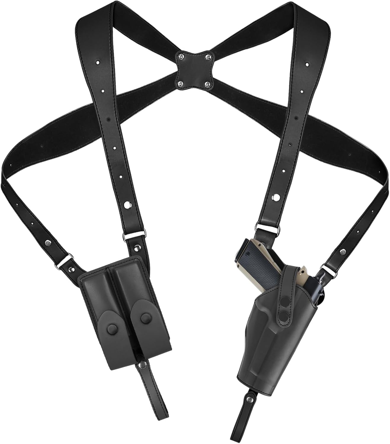 Shoulder Holster General Vertical Gun Holster Adjustable Leather Gun Holster for Concealed Carry with Double Magazine Pouch Adjustable for Glock 1911 and Most Kinds of Pistols